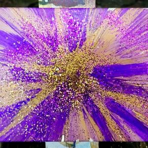 Purple and yellow with glitter spin art